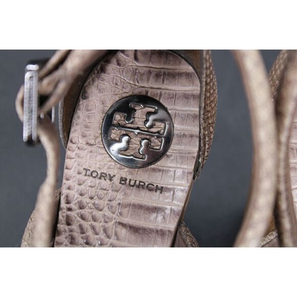 TORY BURCH Jeanine OPEN TOE STRAPPY SANDALS PLATFORM CORK SNAKE SIZE 9 - Picture 7 of 13